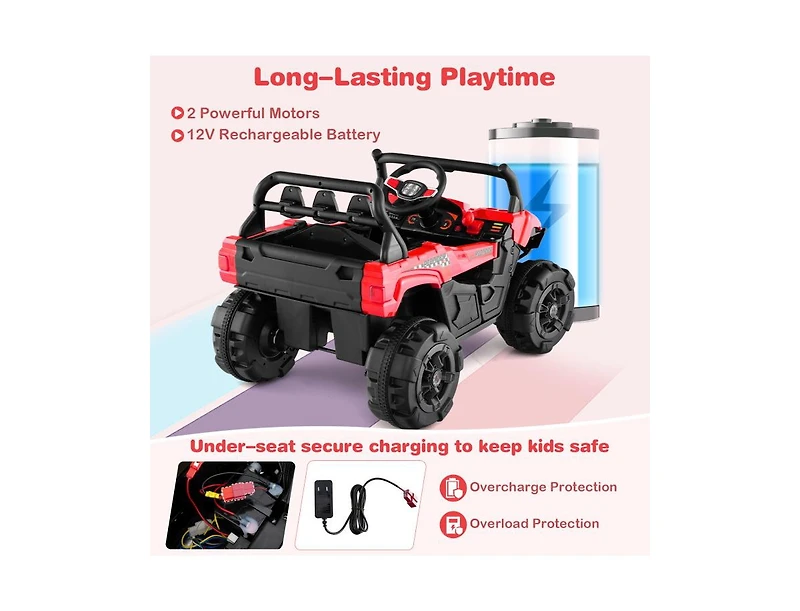 Akiudex 12V Kids Ride-On Utv with Remote Control, Music, Led Lights & Storage