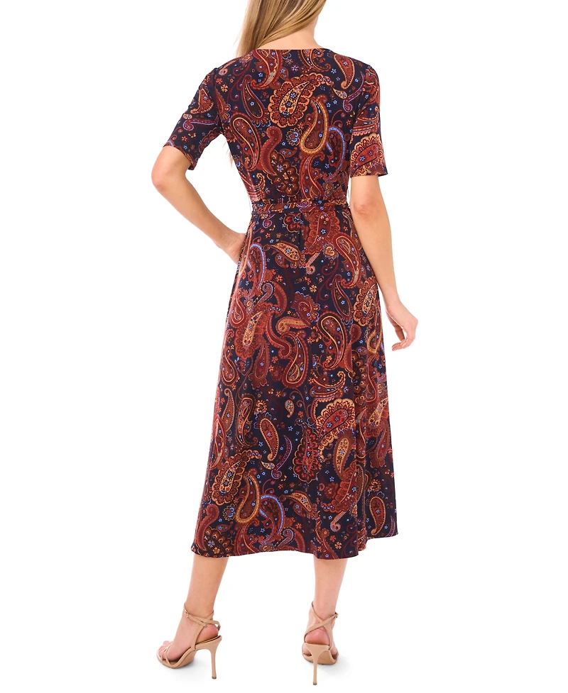 Msk Women's V-Neck Tie Waist Midi Dress