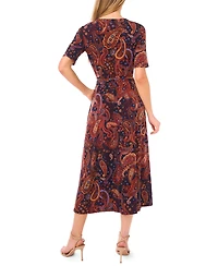Msk Women's V-Neck Tie Waist Midi Dress