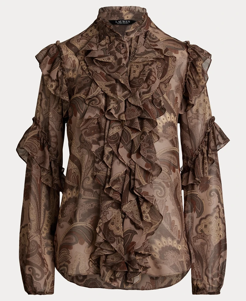 Lauren Ralph Women's Ruffle Detail Long Sleeve Top