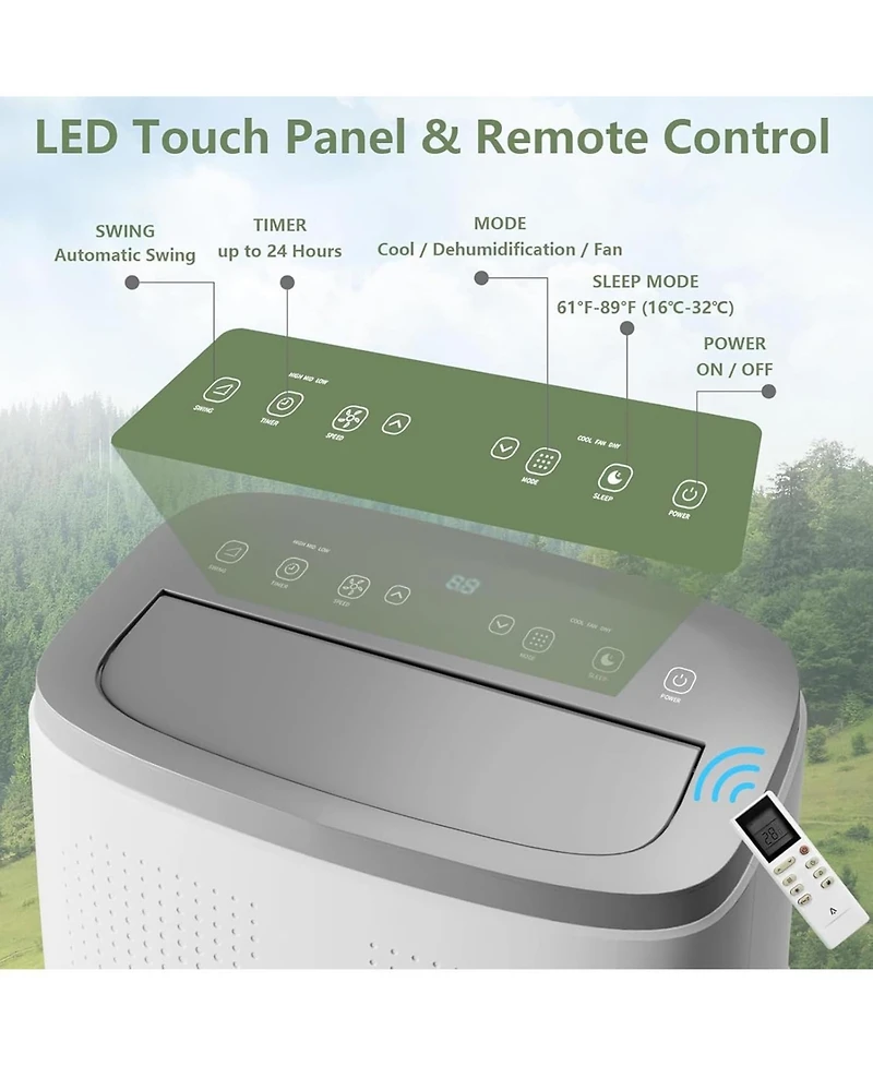 14,000 Btu Portable Ac - 3-in-1 Cooling Unit with Fan & Dehumidifier for Rooms up to 750 Sq. Ft, Includes Remote, 24H Timer