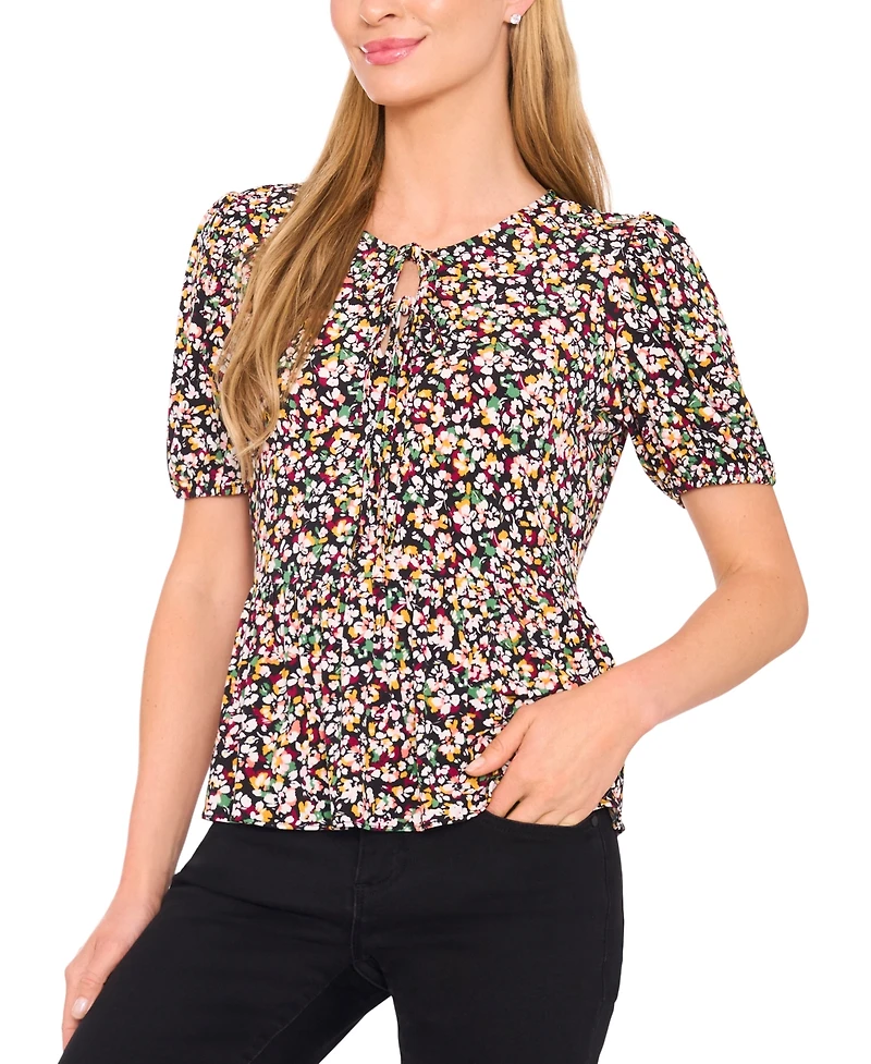 CeCe Women's Short Sleeve Tie Front Top