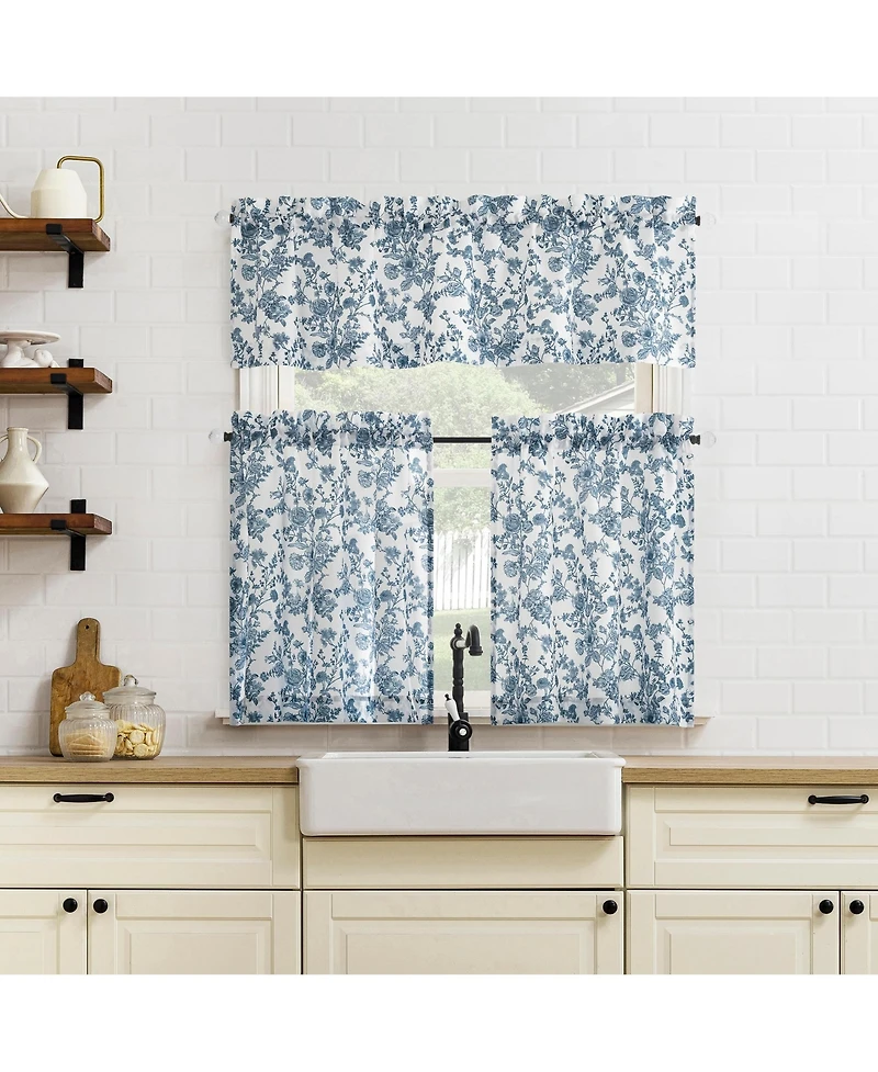 No. 918 Elodie Tonal Botanical Semi-Sheer Rod Pocket Kitchen Curtain Valance
