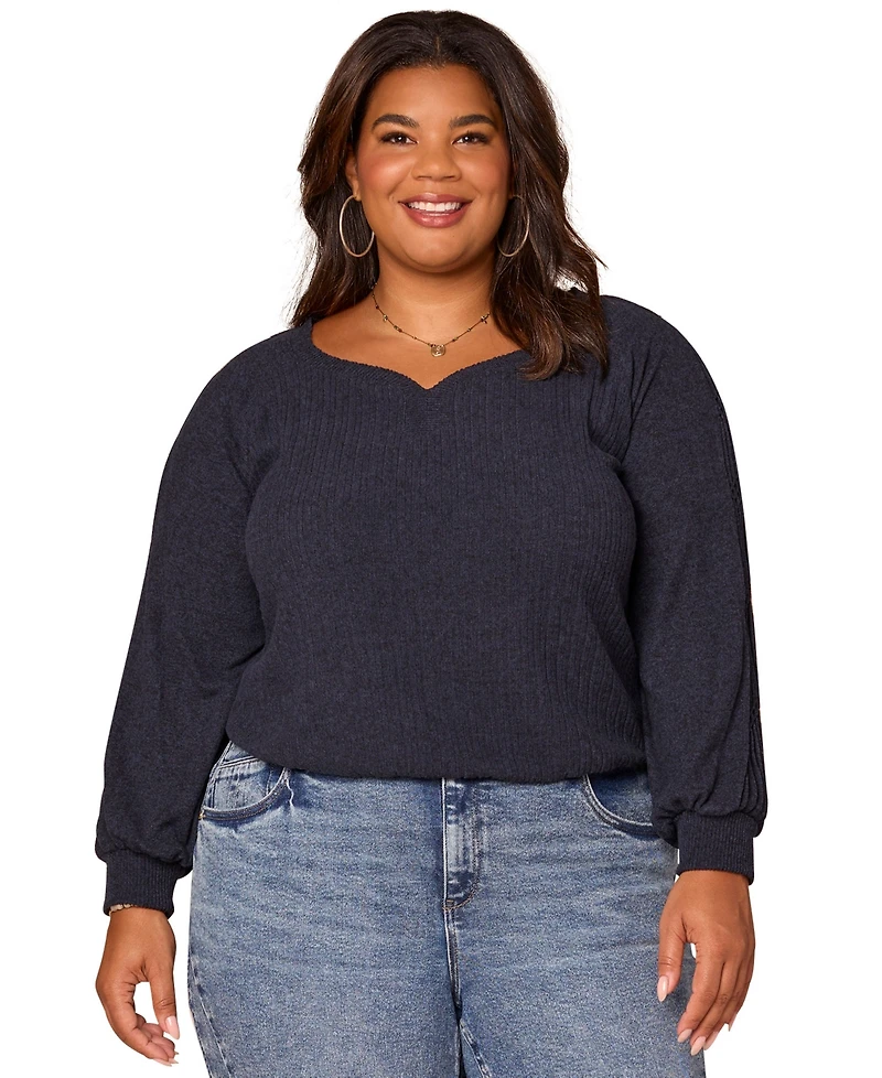 Democracy Plus Size Long Sleeve Cased Hem Knit Top