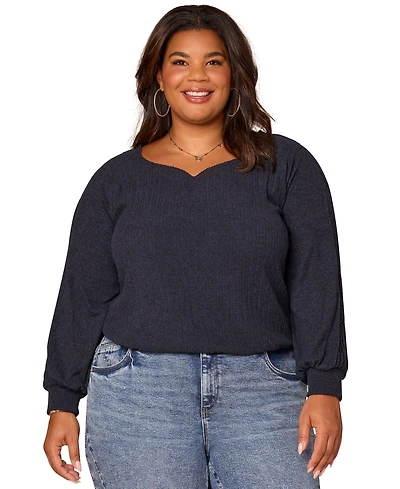 Democracy Plus Size Long Sleeve Cased Hem Knit Top