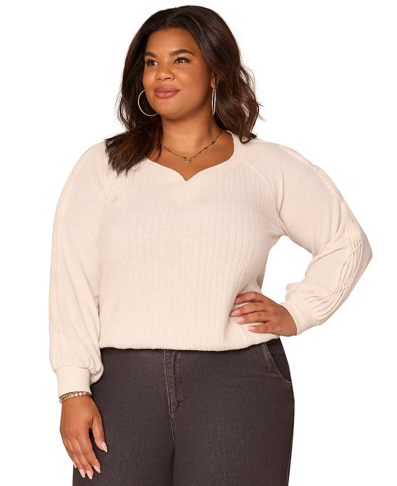 Democracy Plus Long Sleeve Cased Hem Knit Top