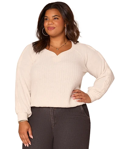 Democracy Plus Long Sleeve Cased Hem Knit Top