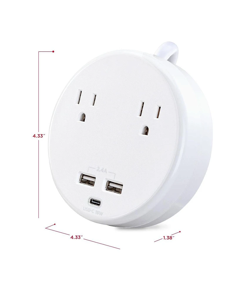 CyberPower P205UC 2-Outlet Round Surge Protector with 2x Usb-a and 1x Usb-c Port, White