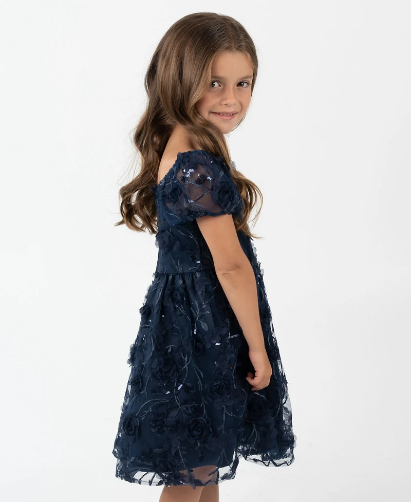 Rare Editions Toddler and Little Girls 3D Floral Embroidery Social Dress
