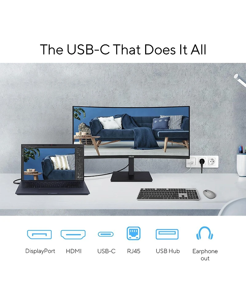 Asus Va34VCPSR 34" 21:9 Uwqhd 100Hz Usb-c Docking Curved VA Led Monitor, Black