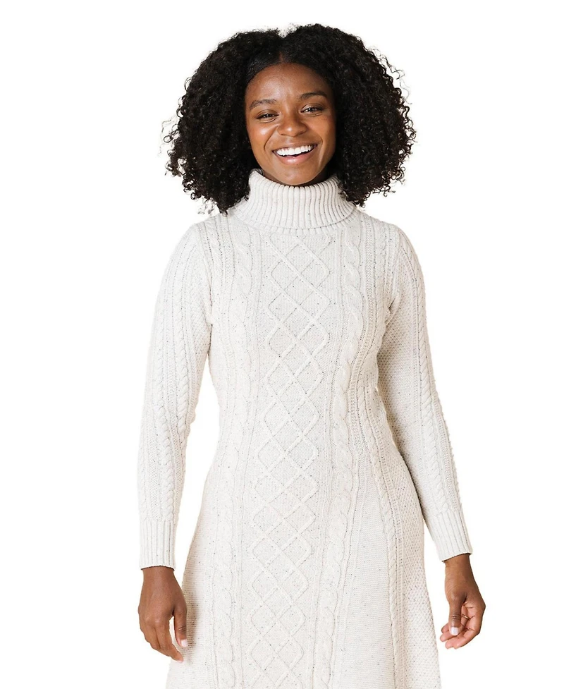 Hope & Henry Women's Organic Long Sleeve Turtleneck Cable Sweater Dress