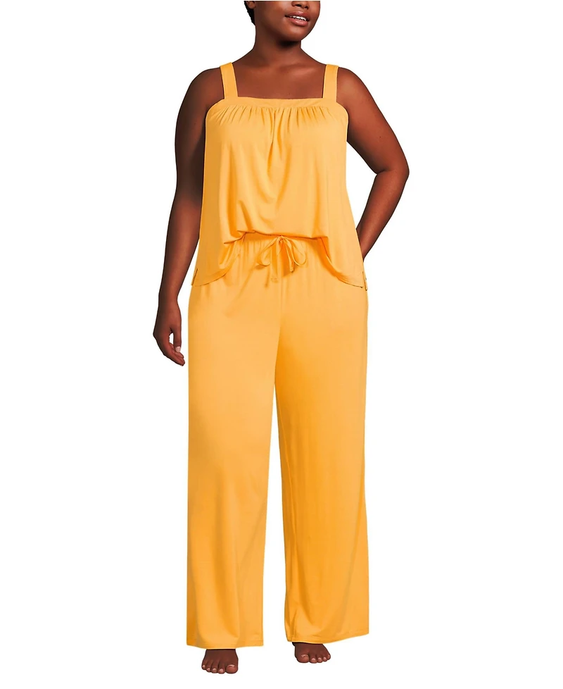 Lands' End Women's Plus Cooling 2 Piece Pajama Set - Sleeveless Square Neck Top and Pants