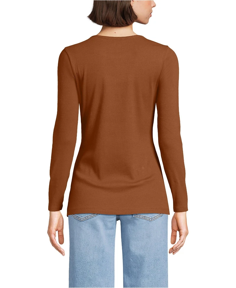 Lands' End Women's Petite Long Sleeve Micro Rib T-Shirt