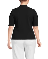 Lands' End Plus Elbow Sleeve Pointelle Rib Mock Neck