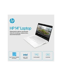 Hp 14-dq3220nr 14" Hd Touchscreen Laptop, Intel Celeron N4500 1.1GHz, 4GB Ram, 64GB eMMC, Windows 11 Home S Mode, Snowflake White