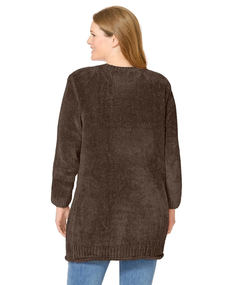 Woman Within Women's Plus Crewneck Chenille Sweater