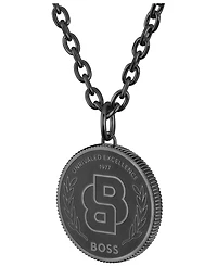 Hugo Boss Double B Coin Ionic Plated Black Stainless Steel Necklace