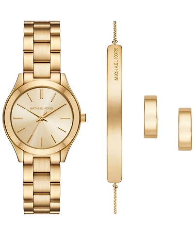 Michael Kors Women's Slim Runway Three-Hand Gold-Tone Stainless Steel Watch and Jewelry Set, 32mm