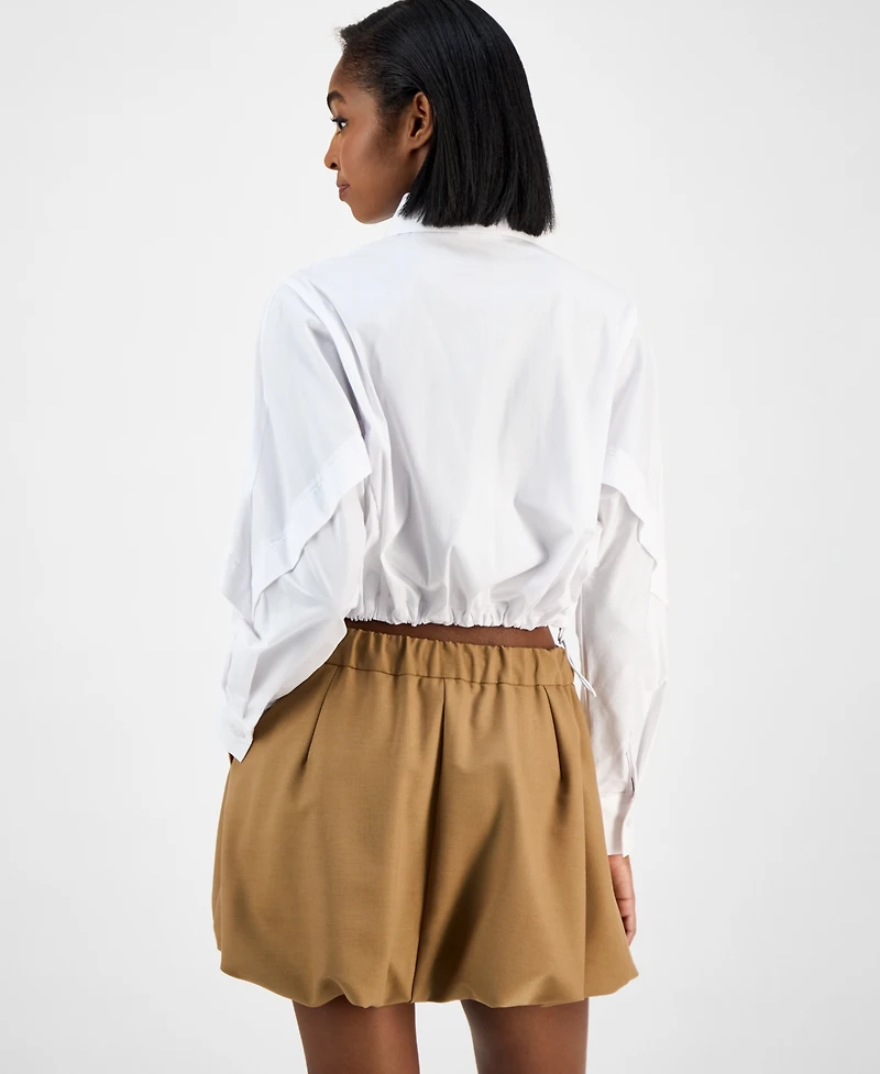 Bar Iii Women's Collared Button-Front Cropped Shirt, Macy's Exclusive