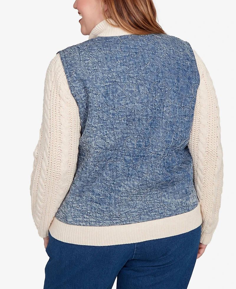 Alfred Dunner Plus Sunset Canyon Sweater Ribbed Quilted Jacket