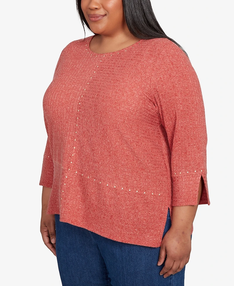 Alfred Dunner Plus Sunset Canyon Embellished Spliced Solid Top