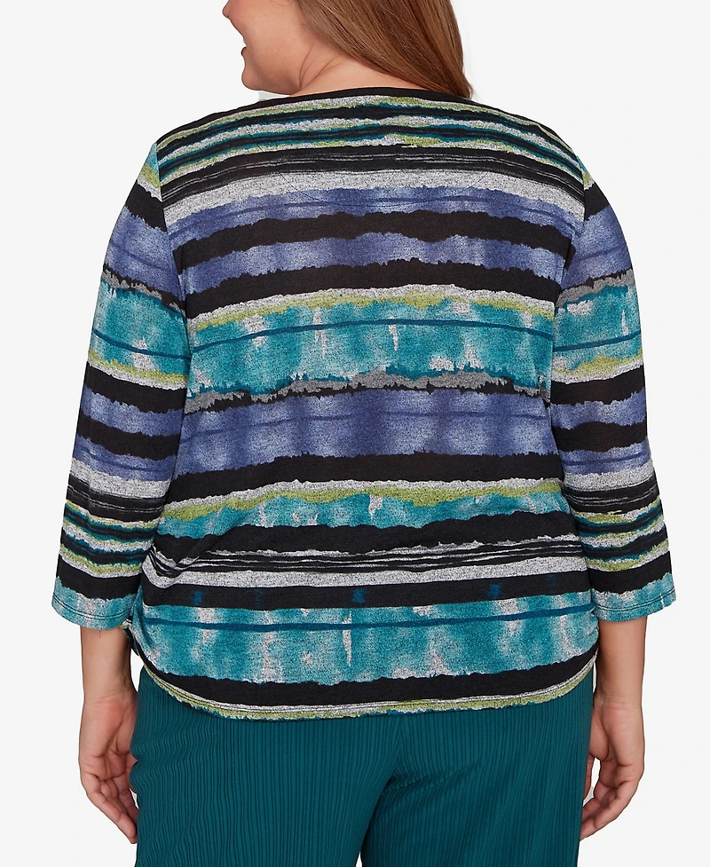 Alfred Dunner Plus Lake Champlain Biadere Melange Stripe Top with Necklace