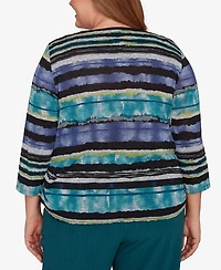Alfred Dunner Plus Lake Champlain Biadere Melange Stripe Top with Necklace
