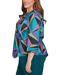 Alfred Dunner Plus Lake Champlain Abstract Stained Glass Top with Necklace