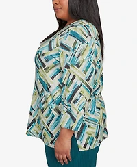 Alfred Dunner Plus Lake Champlain Detailed V Neck Brushstroke Top