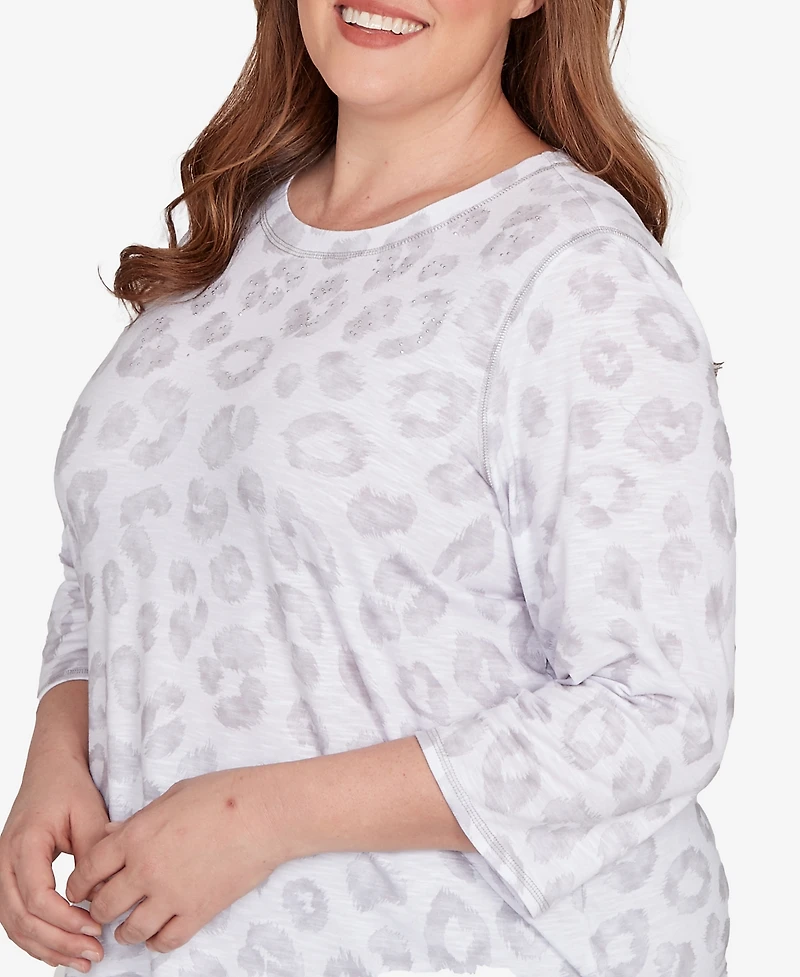 Alfred Dunner Plus Casual Vibe Monotone Crew Neck Animal Top
