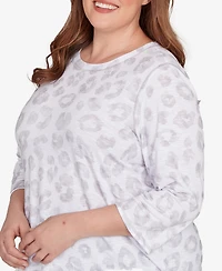 Alfred Dunner Plus Casual Vibe Monotone Crew Neck Animal Top