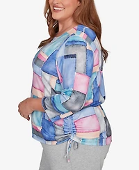 Alfred Dunner Plus Casual Vibe Tie Side Ruched Colorblock Top