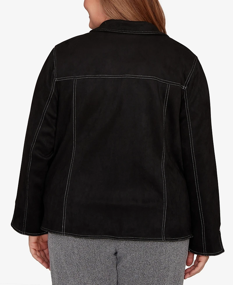 Alfred Dunner Plus Jet Setter Print Lining Faux Suede Jacket