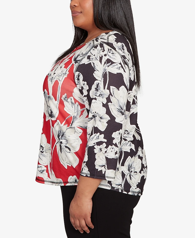 Alfred Dunner Plus Jet Setter Dynamic Floral Vintage Watercolor Top