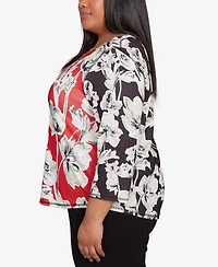 Alfred Dunner Plus Jet Setter Dynamic Floral Vintage Watercolor Top