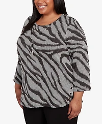 Alfred Dunner Plus Jet Setter Animal Houndstooth Top with Necklace