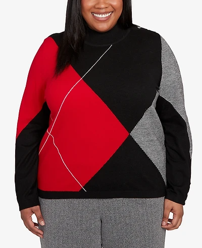 Alfred Dunner Plus Jet Setter Geometric Inner Two One Sweater