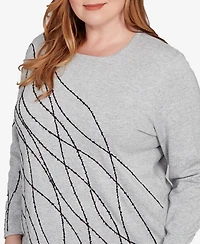 Alfred Dunner Plus Jet Setter Abstract Cording Sweater