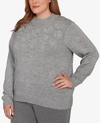 Alfred Dunner Plus Jet Setter Floral Soutache Embroidered Sweater