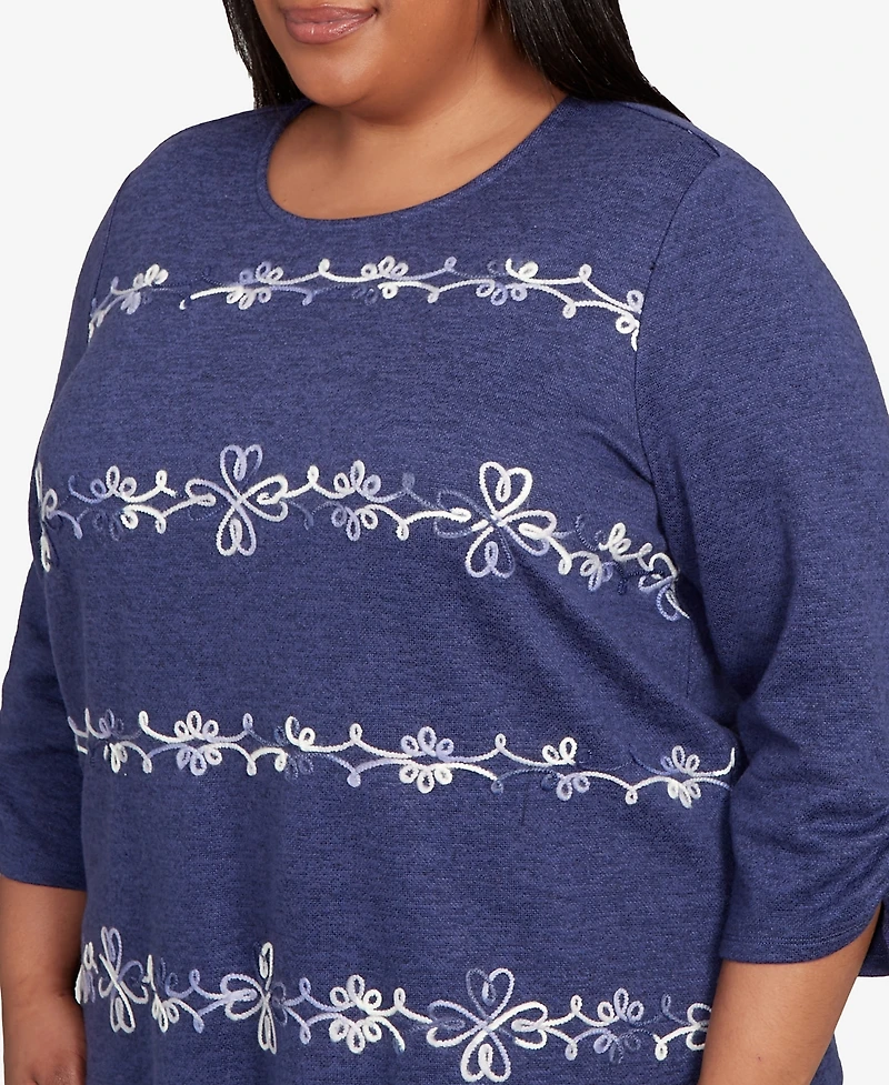 Alfred Dunner Plus Lake Champlain Embroidered Scroll Ruched Sleeve Top
