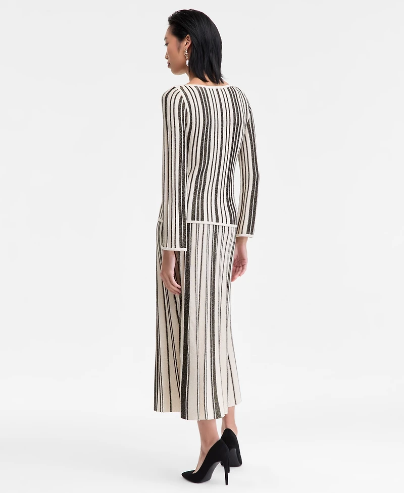 I.n.c. International Concepts Women's Metallic Stripe Boat-Neck Sweater, Macy's Exclusive