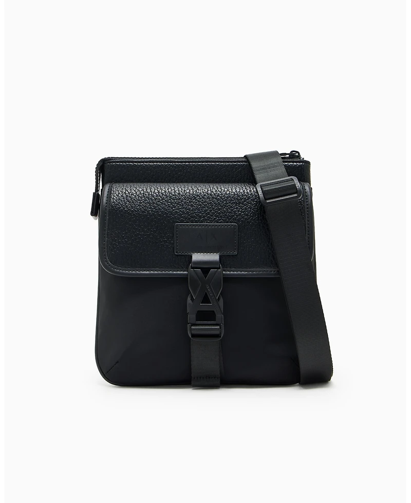 A|X Armani Exchange Men's Pebbled Faux-Leather Buckle Crossbody Bag