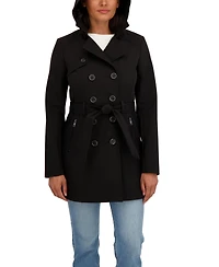 Sebby Collection Women's Belted Double Breasted Soft Shell Trench Coat With Detachable Hood