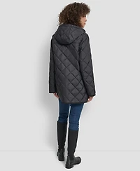 Dkny Women's Corduroy Collar Hooded Quilted Coat