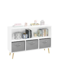 Jujabu 35 in. Wide White/Gray Kids Bookcase with Collapsible Fabric Drawers, Children's Book Display, Toy Storage Cabinet