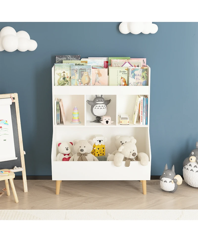 Jujabu 27.5 in. Wide White Kids Multifunctional Bookshelf and Toy Storage with Legs Toy Storage Organizer