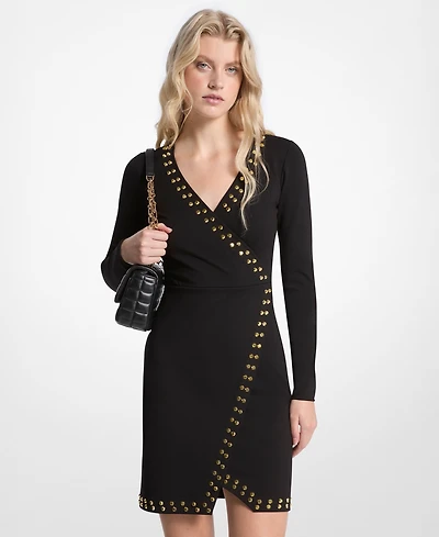 Michael Kors Women's Astor Stud Long Sleeve Wrap Mini Dress
