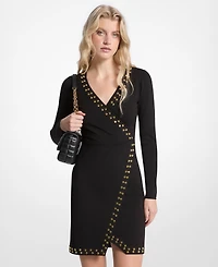 Michael Kors Women's Astor Stud Long Sleeve Wrap Mini Dress