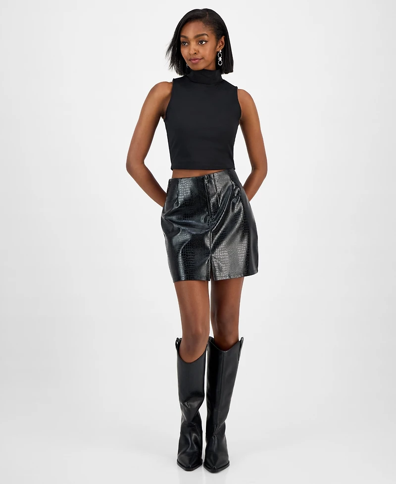 Bar Iii Women's Crocodile-Embossed Faux Leather Mini Skirt, Macy's Exclusive