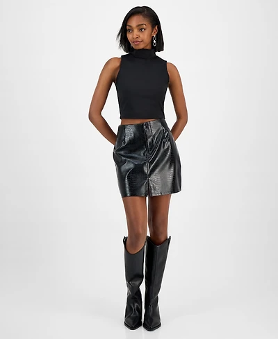 Bar Iii Women's Crocodile-Embossed Faux Leather Mini Skirt, Macy's Exclusive